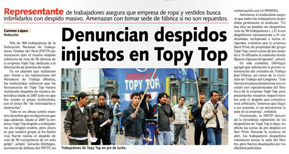 SINDICATO TOPY TOP LOGRA REPOSICIÓN DE TODOS LOS TRABAJADORES